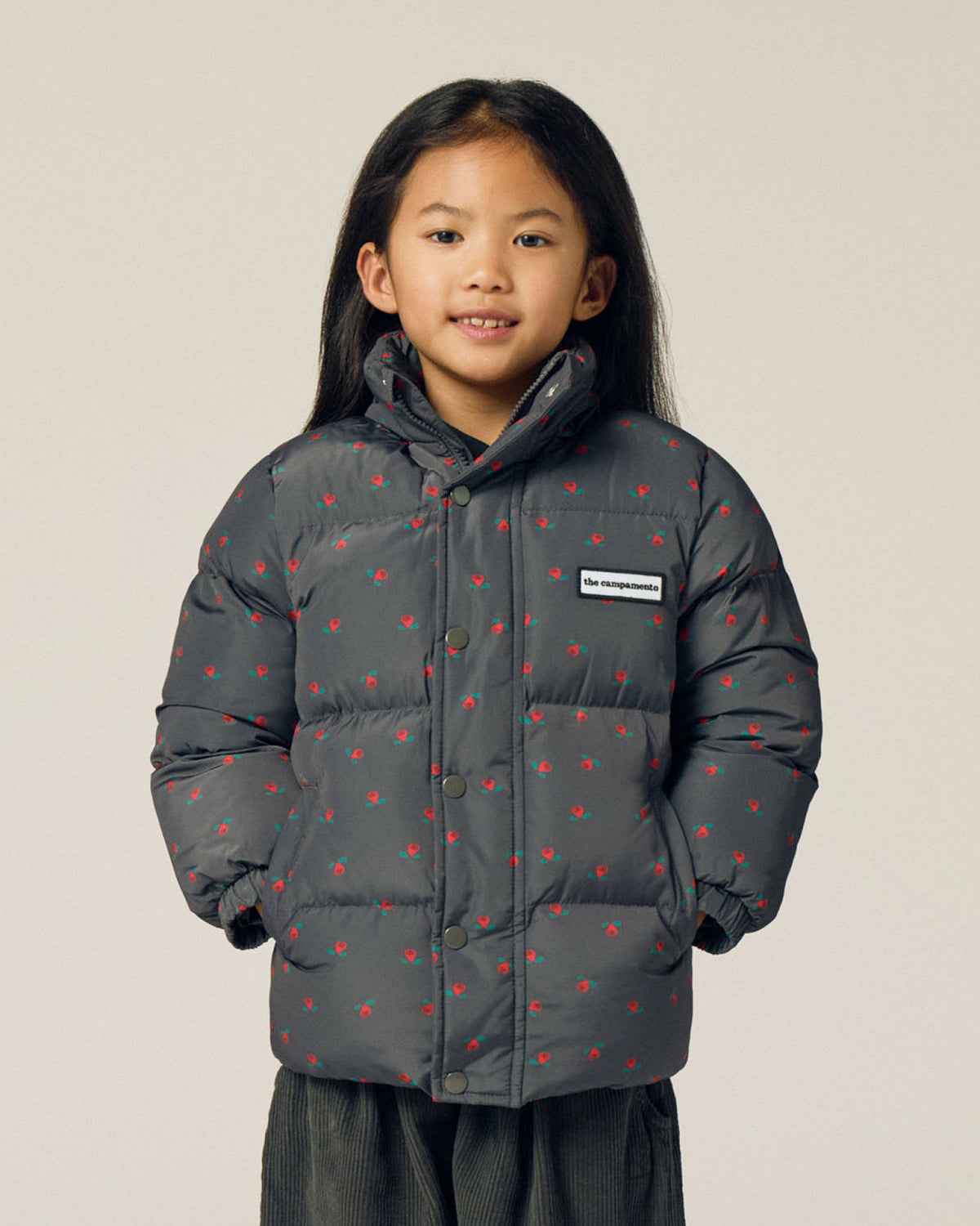 Chaqueta Puffer Flowers Gris